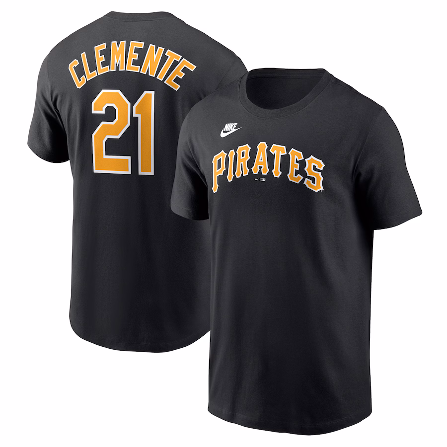 Men's Pittsburgh Pirates Roberto Clemente Nike Black Fuse Name & Number T-Shirt - Jersey