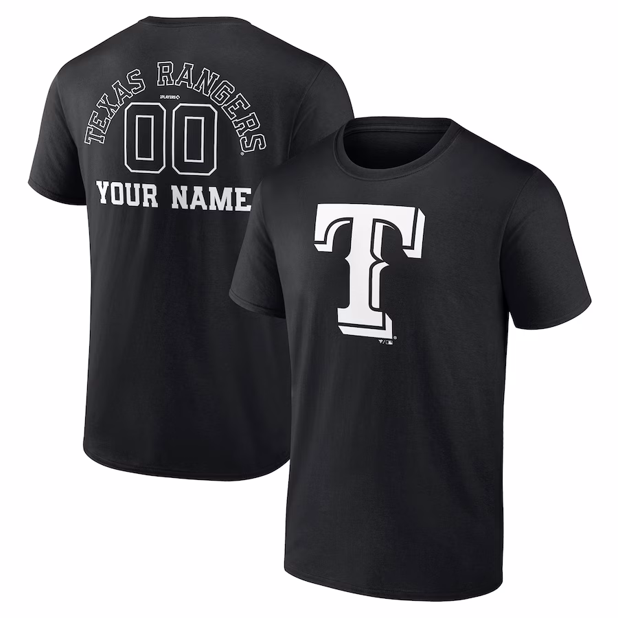 Men's Texas Rangers Black Monochrome Personalized Name & Number T-Shirt - Jersey