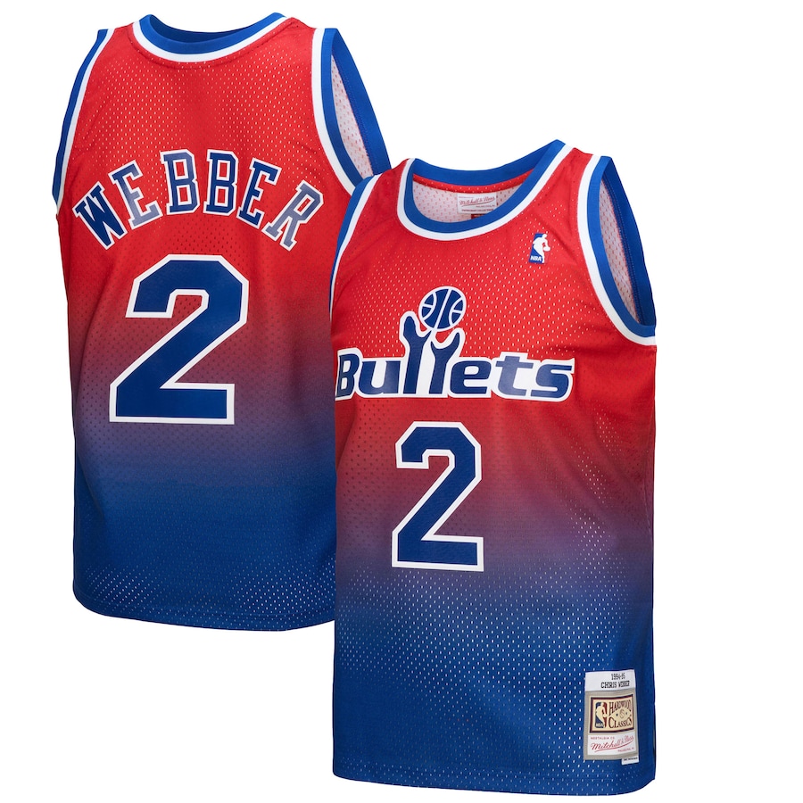 Men's Washington Bullets Chris Webber Mitchell & Ness Royal/Red 1994/95 Hardwood Classics Fadeaway Swingman Player Jersey - Jersey