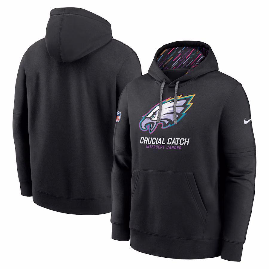 Men's Philadelphia Eagles Nike Black 2024 NFL Crucial Catch Club Pullover Hoodie - Jersey