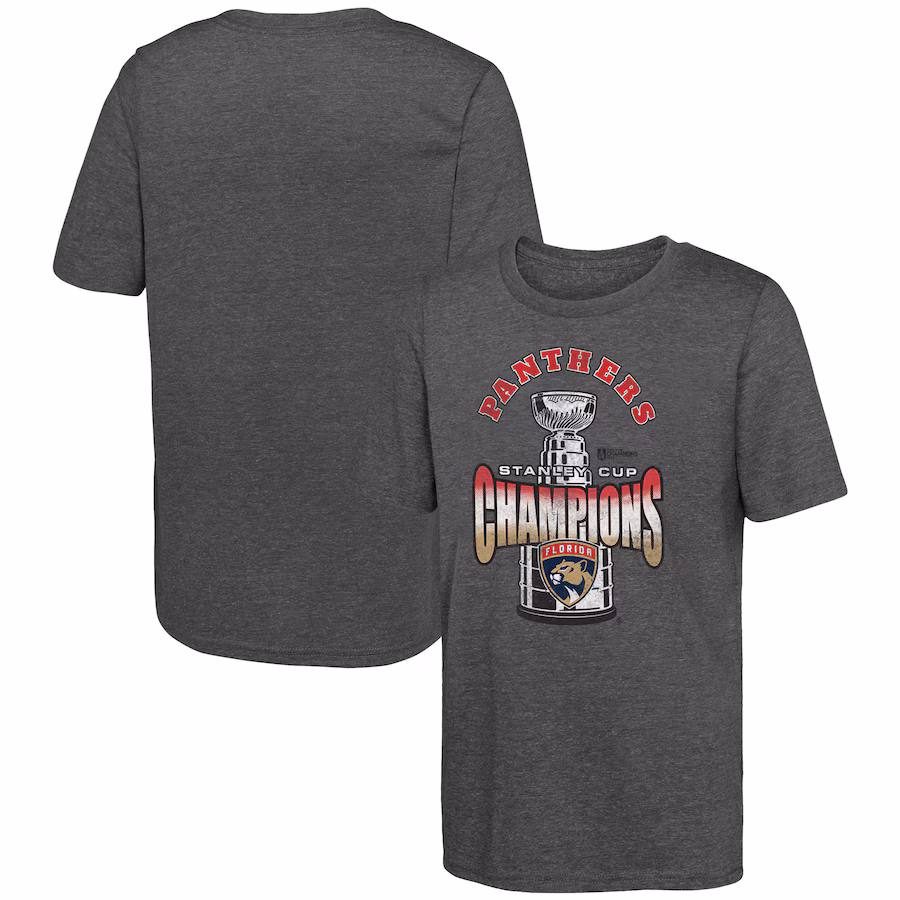 Youth Florida Panthers Fanatics Heather Gray 2024 Stanley Cup Champions Tri-Blend T-Shirt - Jersey