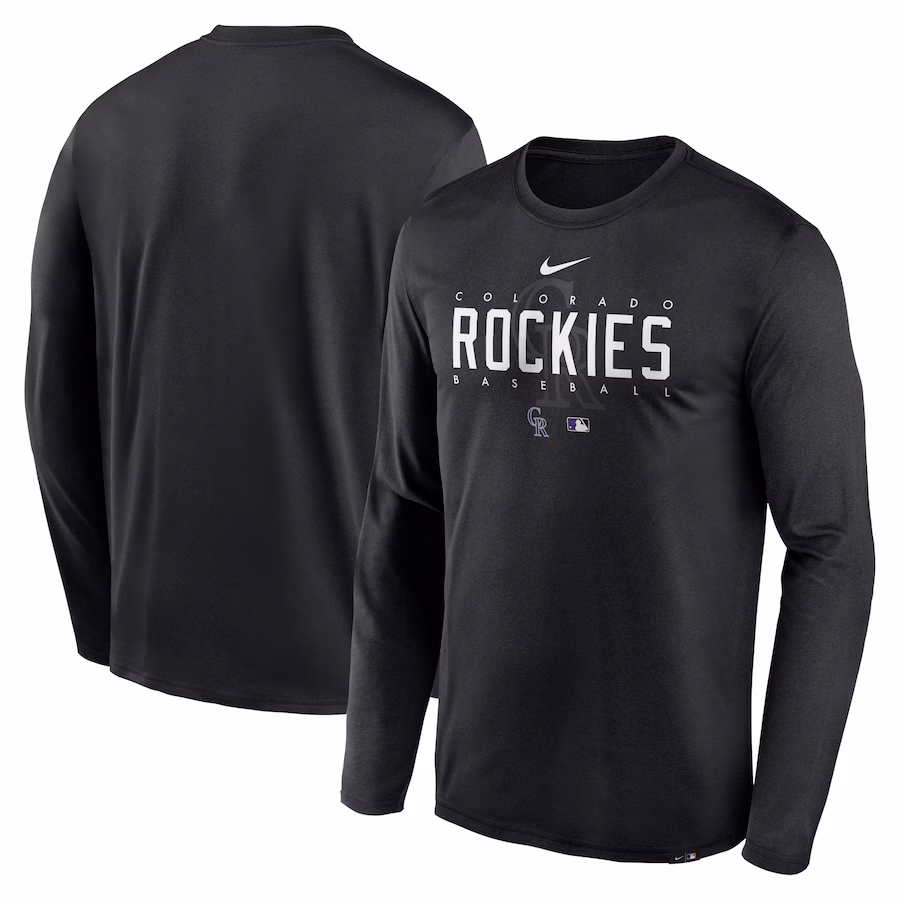 Men's Colorado Rockies Nike Black Authentic Collection Team Logo Legend Performance Long Sleeve T-Shirt - Jersey