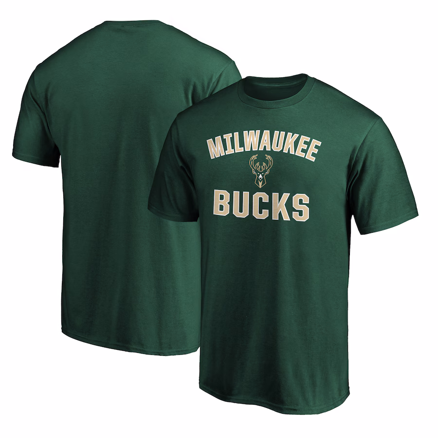 Men's Milwaukee Bucks Fanatics Hunter Green Team Victory Arch T-Shirt - Jersey