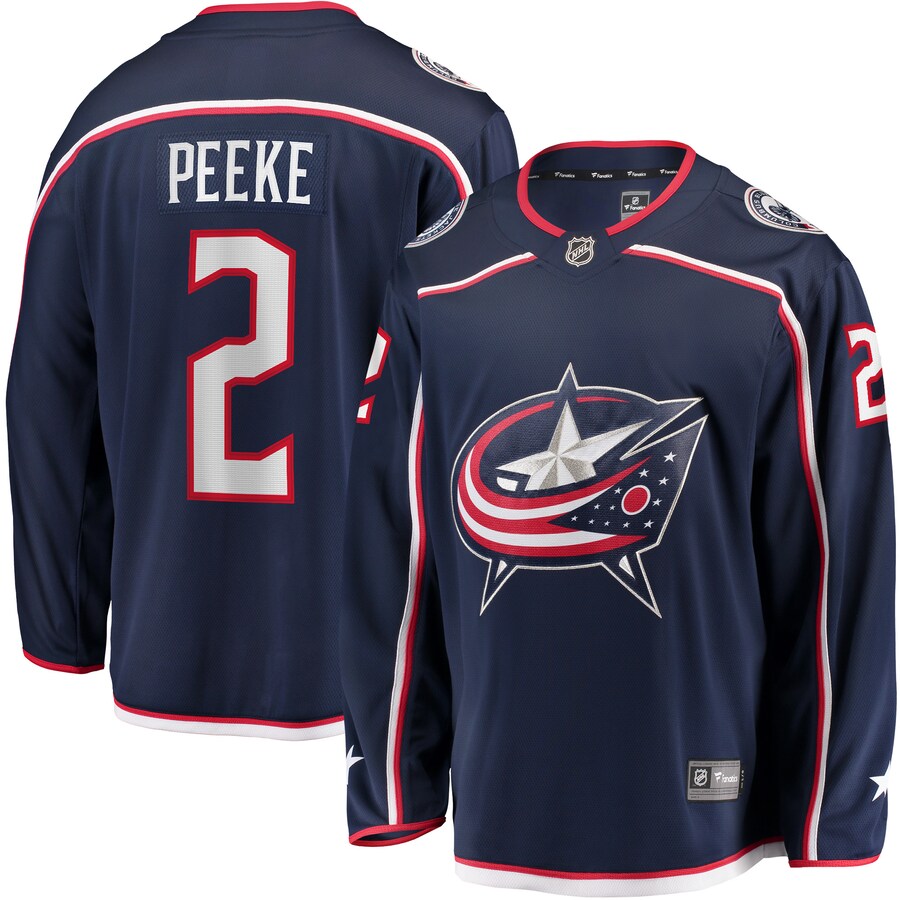 Men's Columbus Blue Jackets Andrew Peeke Fanatics Branded Navy Home Breakaway Player Jersey - Jersey