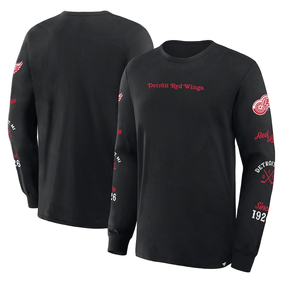 Men's Detroit Red Wings Fanatics Black Boxed In Legacy Long Sleeve T-Shirt - Jersey