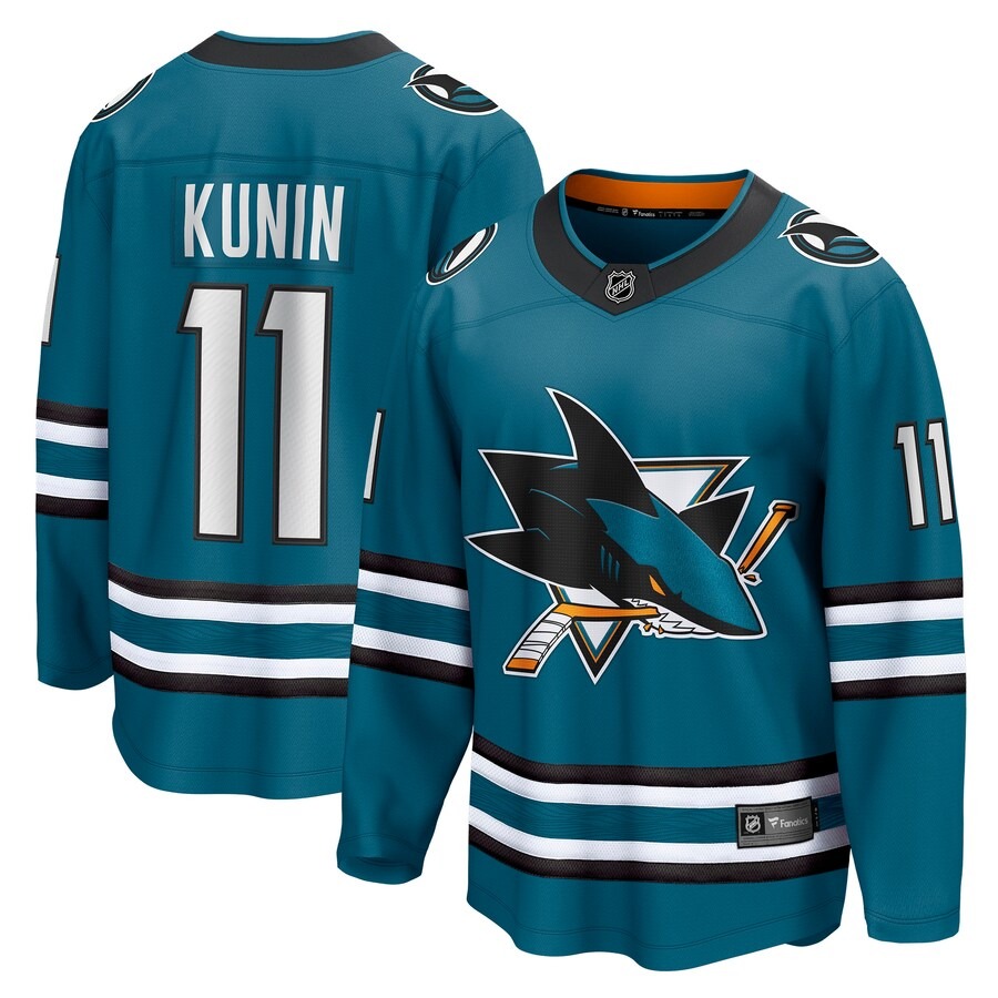 Men's San Jose Sharks Luke Kunin Fanatics Branded Teal Home Breakaway Player Jersey - Jersey
