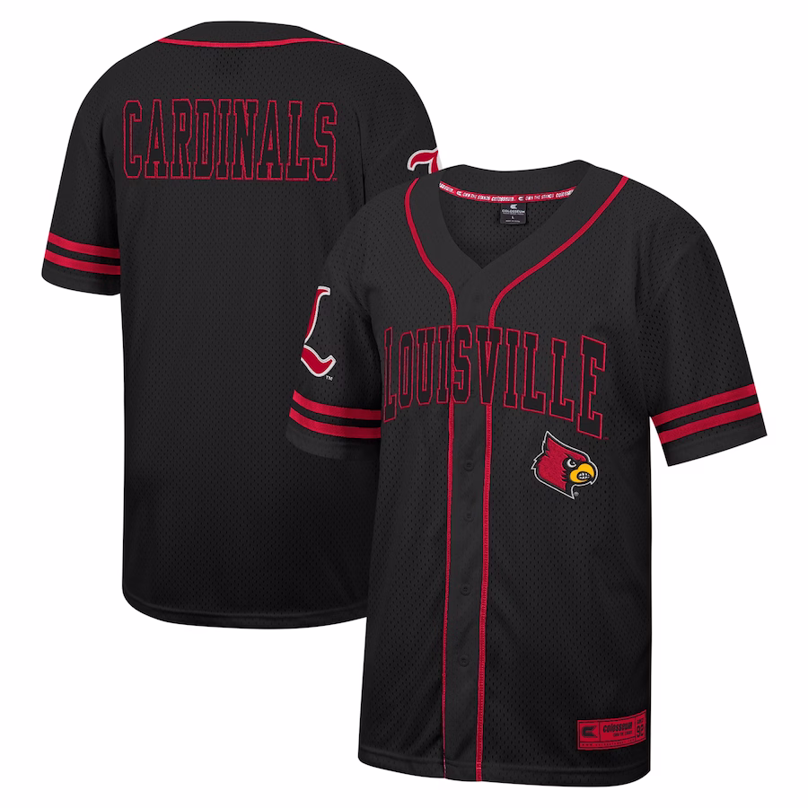 Louisville Cardinals Colosseum Free Spirited Mesh Button-Up Baseball Jersey - Black - Jersey