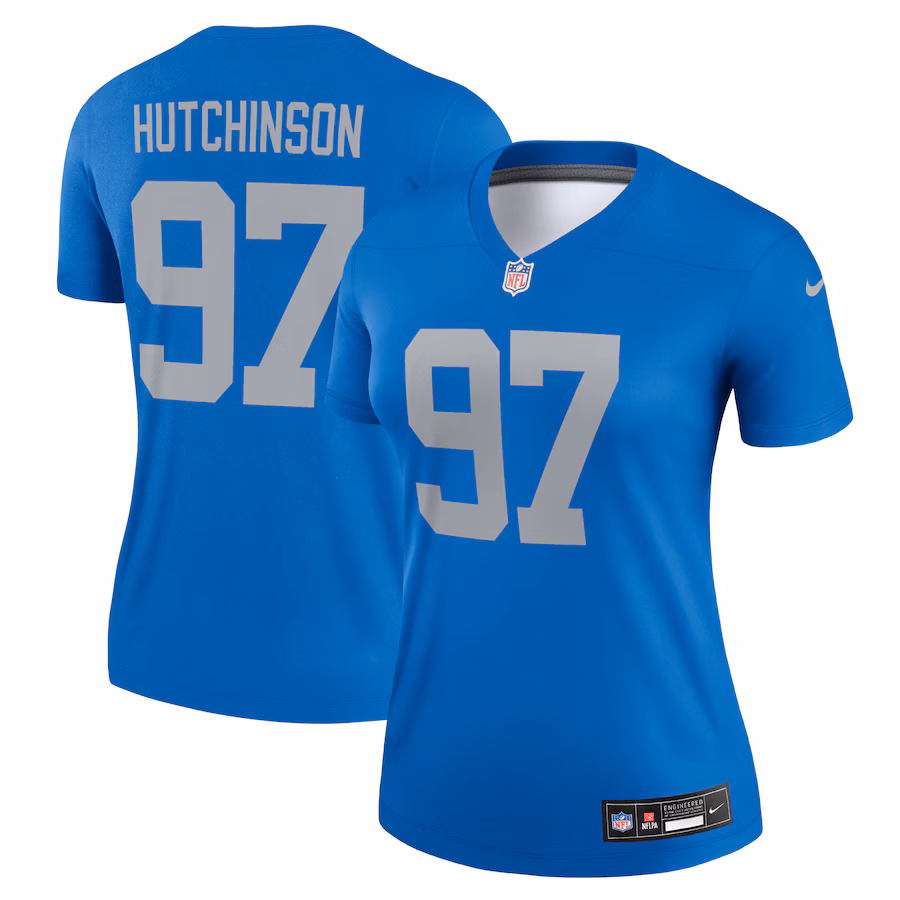 Women's Detroit Lions Aidan Hutchinson Nike Blue Alternate Legend Player Performance Top - Jersey