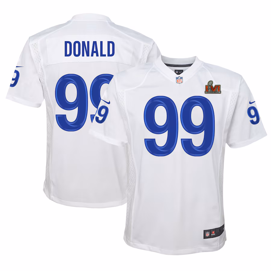 Youth Los Angeles Rams Aaron Donald Nike White Super Bowl LVI Game Patch Jersey - Jersey