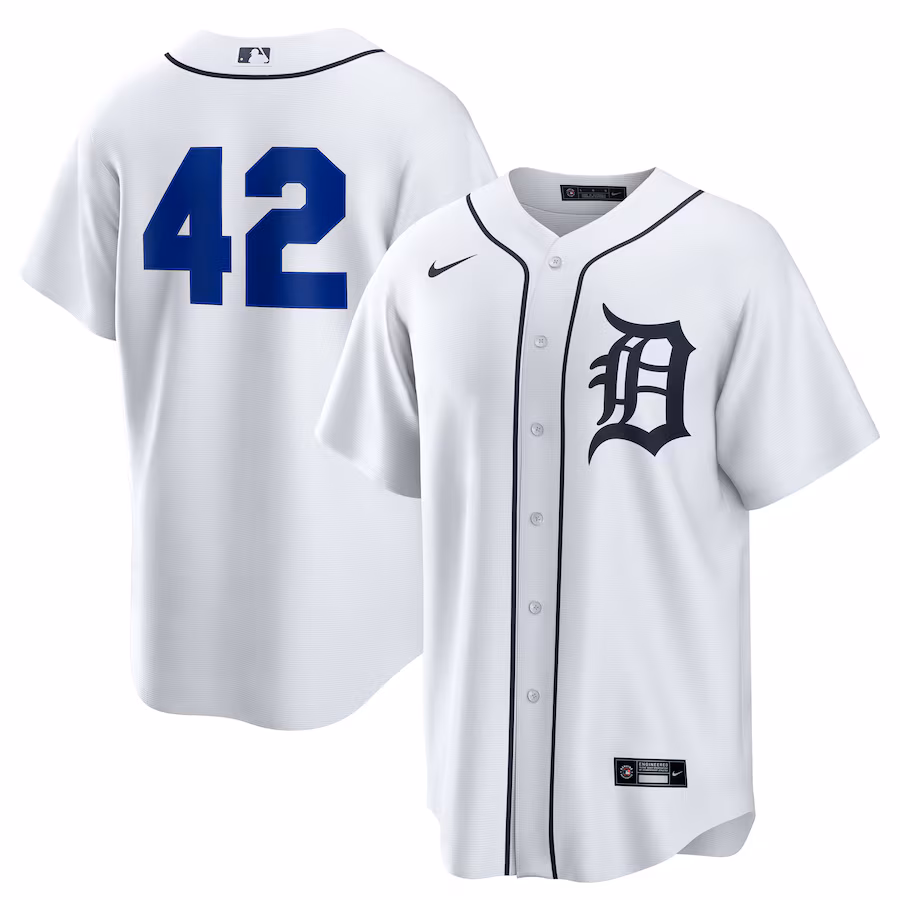 Men's Detroit Tigers Nike White Home 2025 Jackie Robinson Day Replica Jersey - Jersey