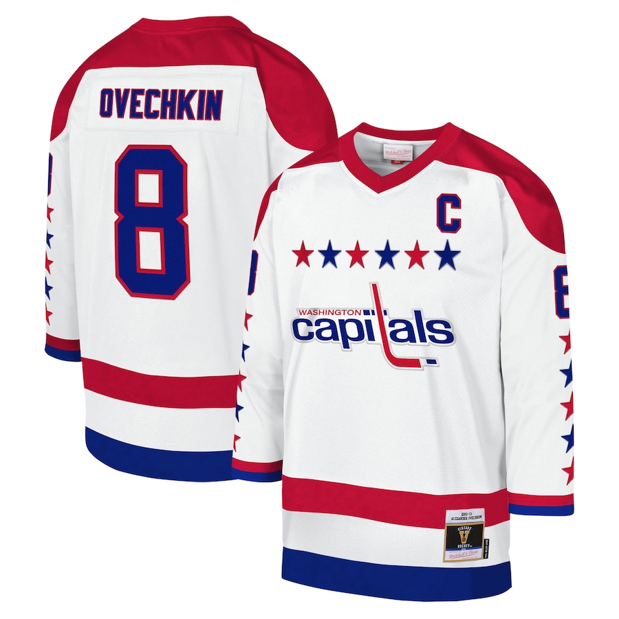 Youth Washington Capitals Alexander Ovechkin Mitchell & Ness White 2012-13 Blue Line Captain Patch Player Jersey - Jersey