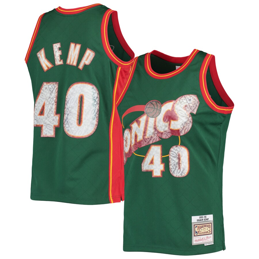 Men's Seattle SuperSonics Shawn Kemp Mitchell & Ness Green 1995/96 Hardwood Classics NBA 75th Anniversary Diamond Swingman Jersey - Jersey