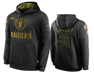 Men's Las Vegas Raiders #98 Maxx Crosby Black 2020 Salute To Service Sideline Performance Pullover Hoodie - Jersey