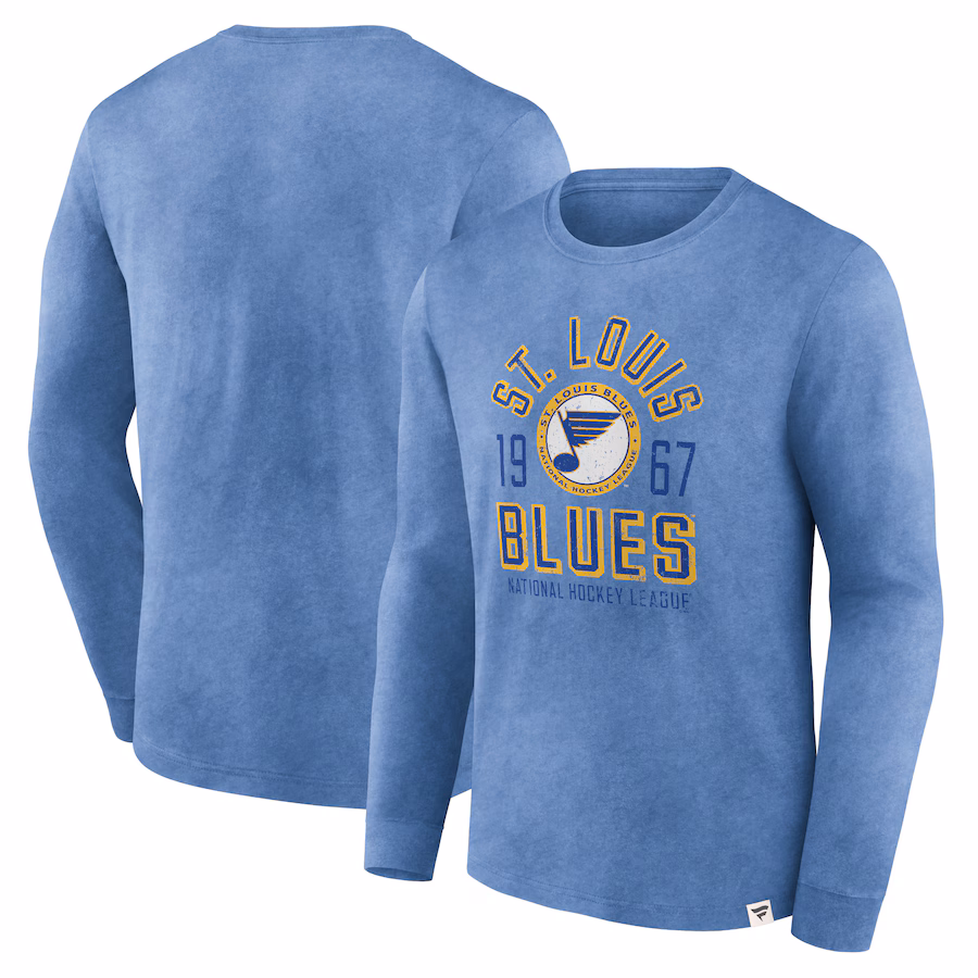 Men's St. Louis Blues Fanatics Heather Blue Keep The Zone Long Sleeve T-Shirt - Jersey