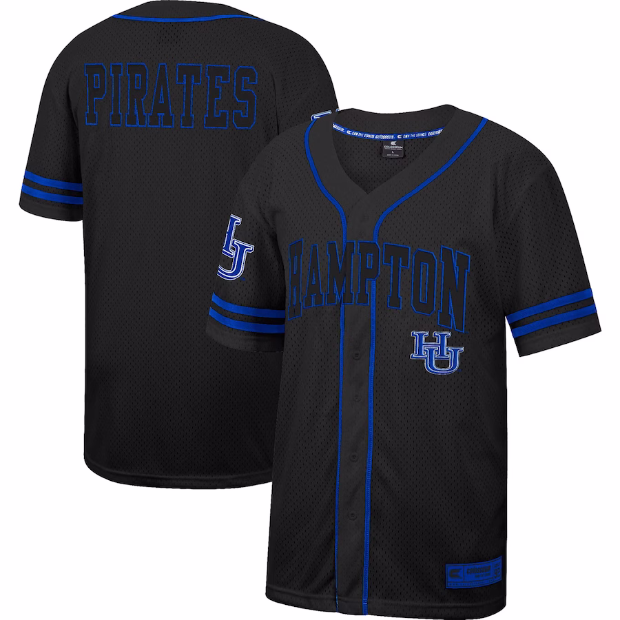 Hampton Pirates Colosseum Free Spirited Mesh Button-Up Baseball Jersey - Black - Jersey