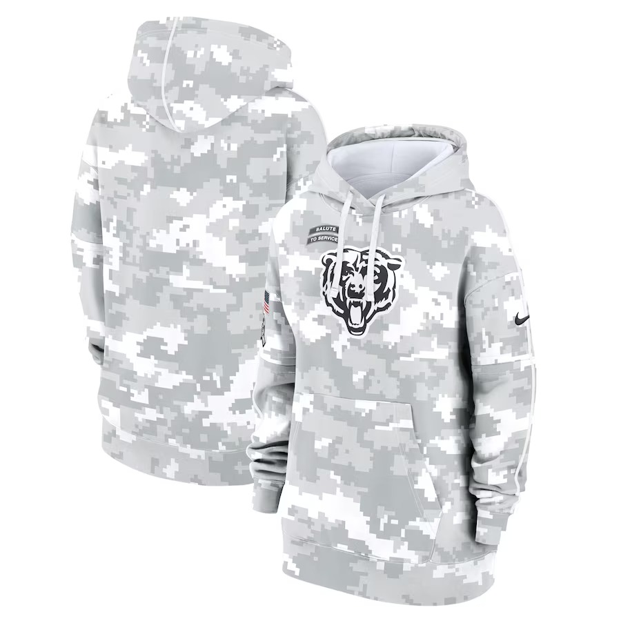Women's Chicago Bears Nike Arctic Camo 2024 Salute To Service Club Fleece Pullover Hoodie - Jersey