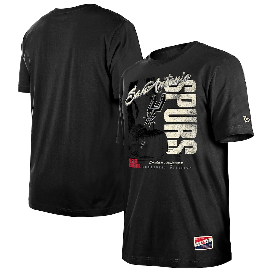 Men's San Antonio Spurs  New Era Black Distressed Throwback Vintage Color Pack T-Shirt - Jersey