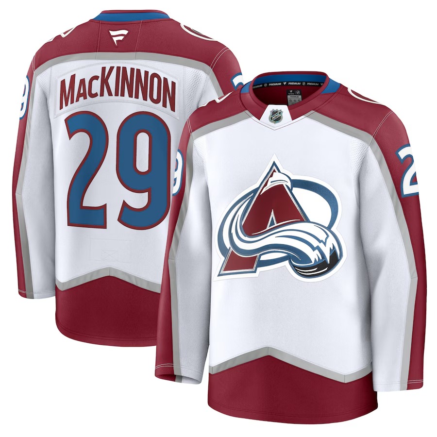 Men's Colorado Avalanche Nathan MacKinnon Fanatics White Away Premium Jersey - Jersey