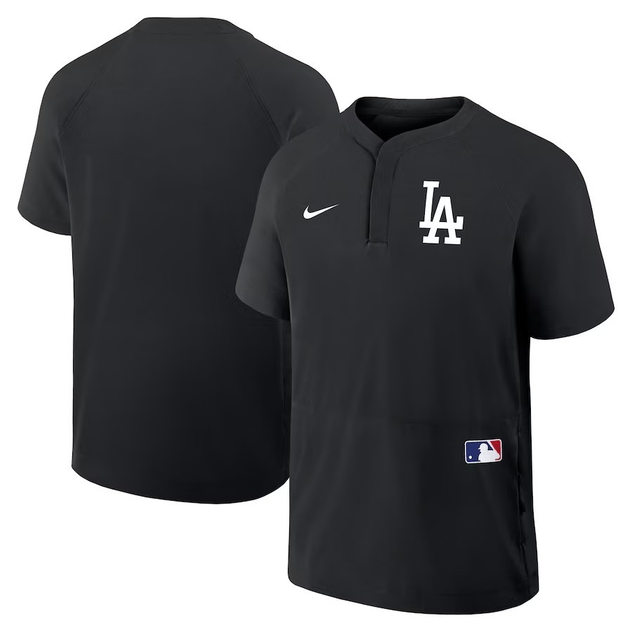 Men's Los Angeles Dodgers Nike Black Authentic Collection Raglan Short Sleeve Windshirt - Jersey