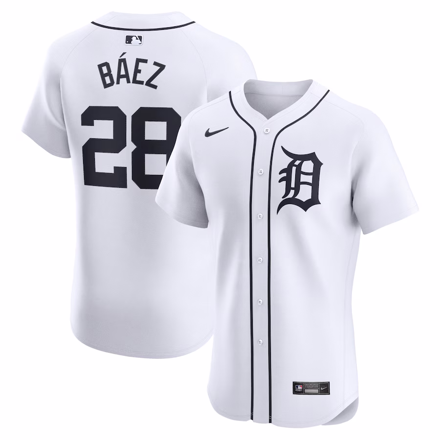 Men's Detroit Tigers Javier Baez Nike White Home Elite Player Jersey - Jersey