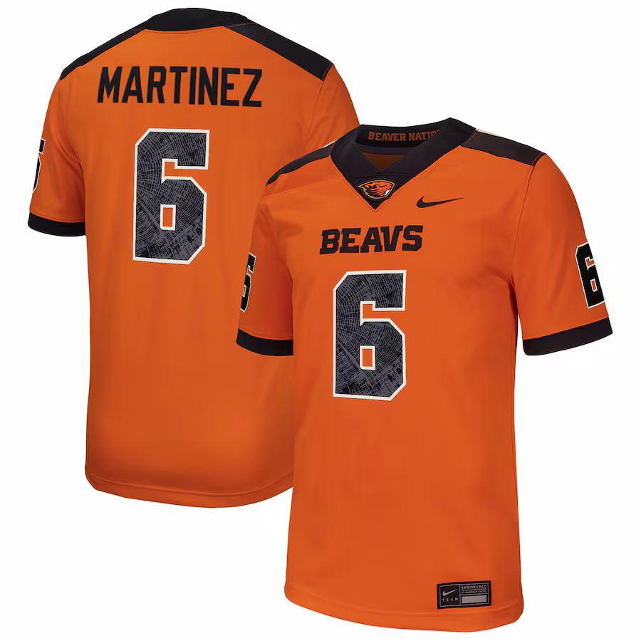 Damien Martinez Oregon State Beavers Nike NIL Football Player Jersey - Orange - Jersey