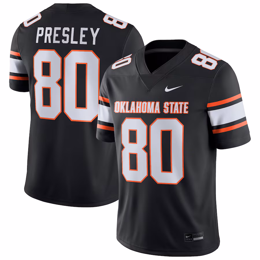 Brennan Presley Oklahoma State Cowboys Nike NIL Football Player Game Jersey - Black - Jersey