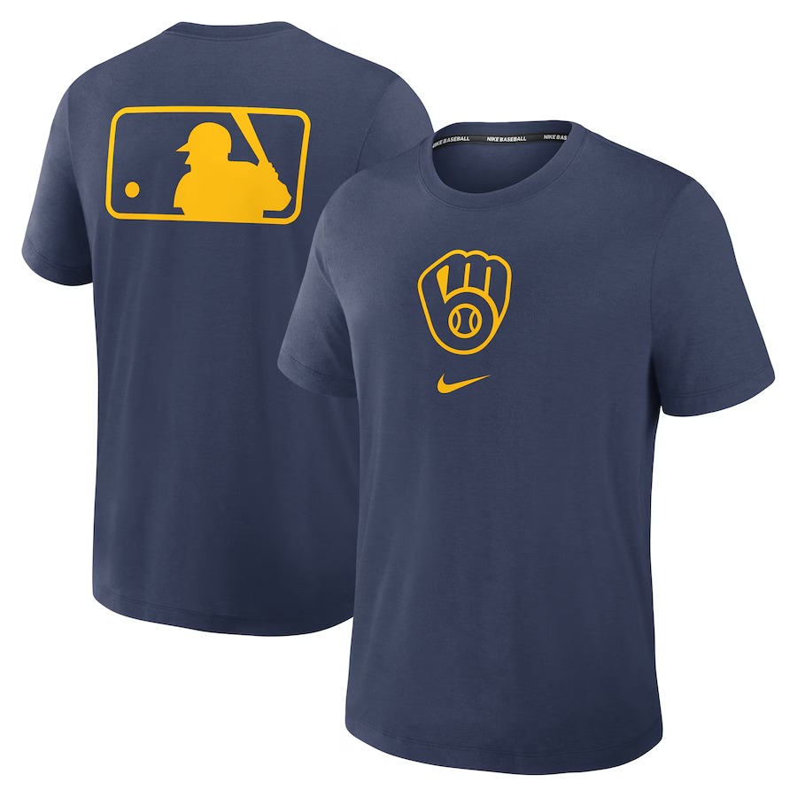 Men's Milwaukee Brewers Nike Navy Authentic Collection Early Work Tri-Blend Performance T-Shirt - Jersey