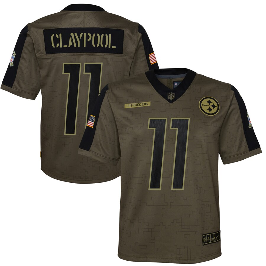 Youth Pittsburgh Steelers Chase Claypool Nike Olive 2021 Salute To Service Game Jersey - Jersey