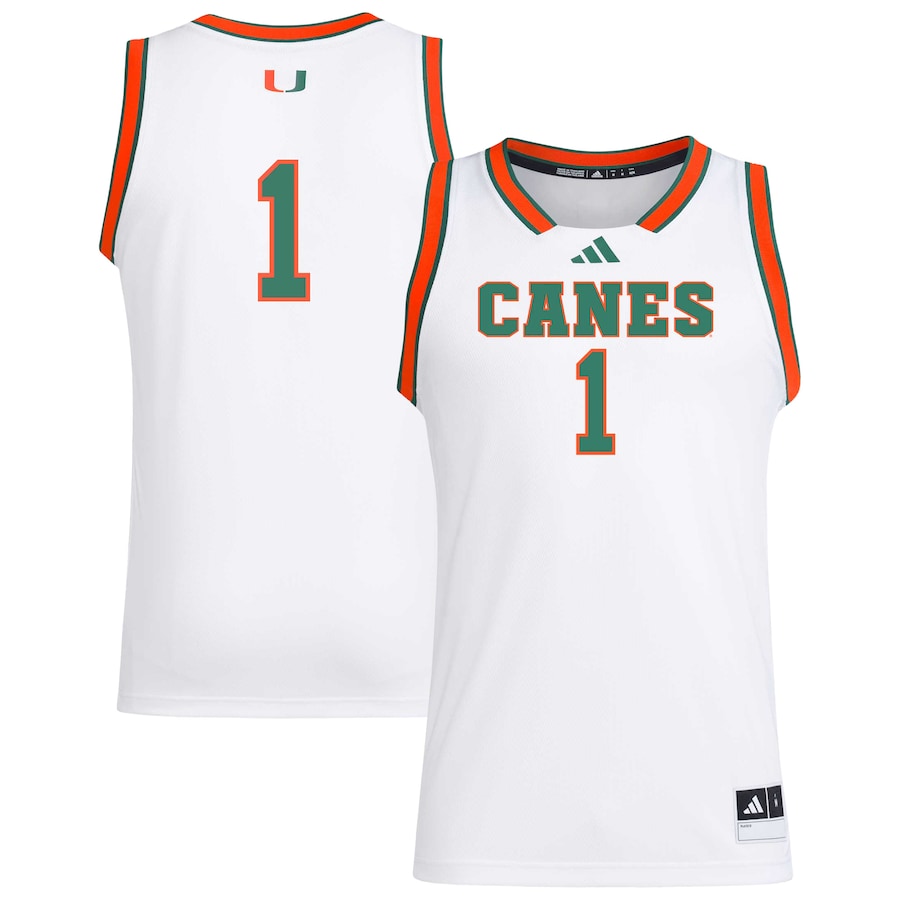 Men's adidas #1 White Miami Hurricanes Replica Swingman Jersey - Jersey