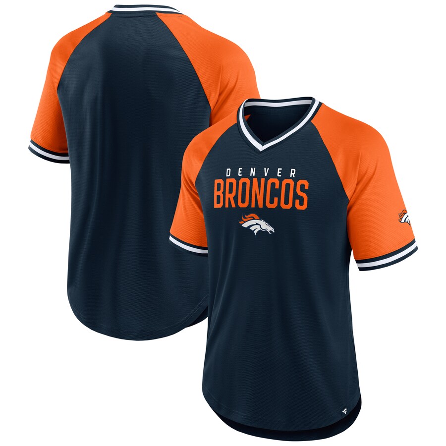 Men's Denver Broncos Fanatics Navy/Orange Hashmark Raglan T-Shirt - Jersey