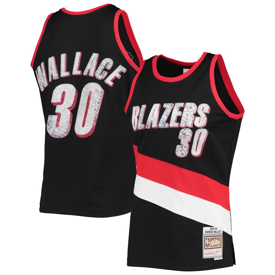 Men's Portland Trail Blazers Rasheed Wallace Mitchell & Ness Black 1999/00 Hardwood Classics NBA 75th Anniversary Diamond Swingman Jersey - Jersey