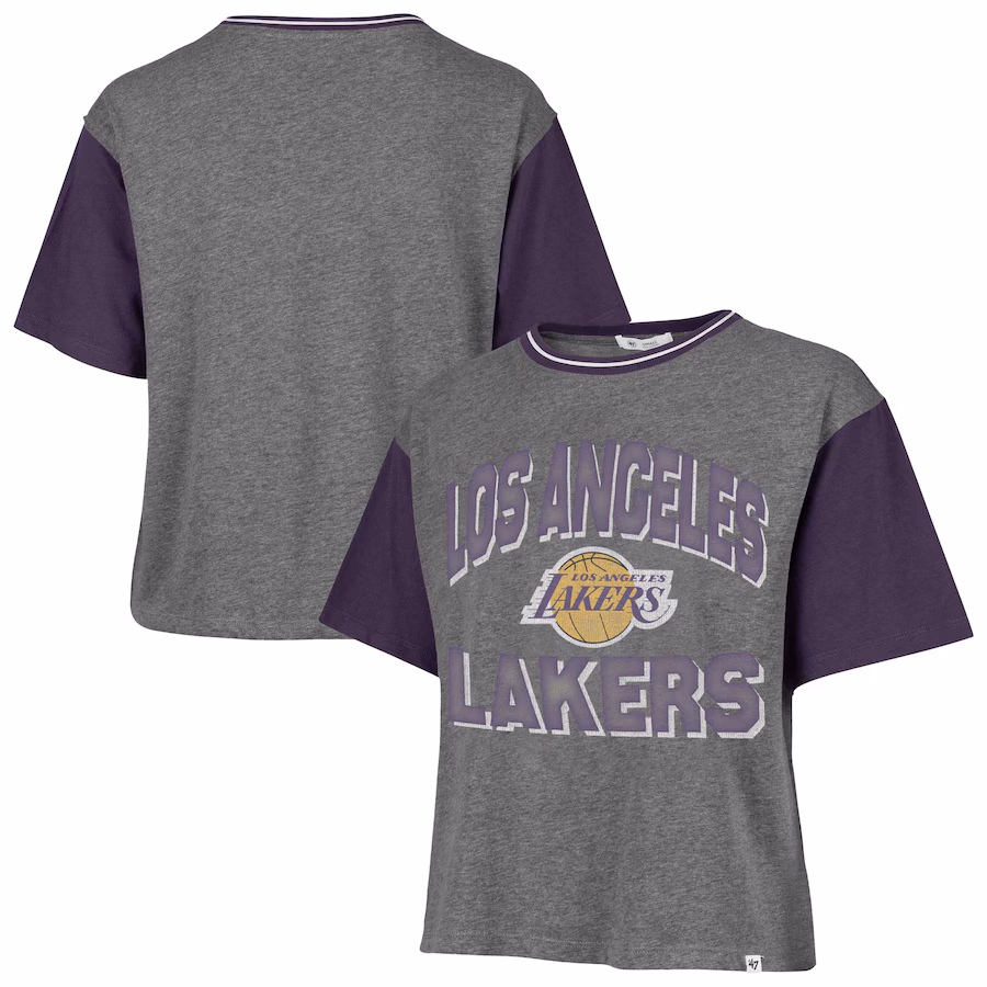 Women's Los Angeles Lakers  '47 Gray Rise Clubhouse Ziggy Color Block T-Shirt - Jersey