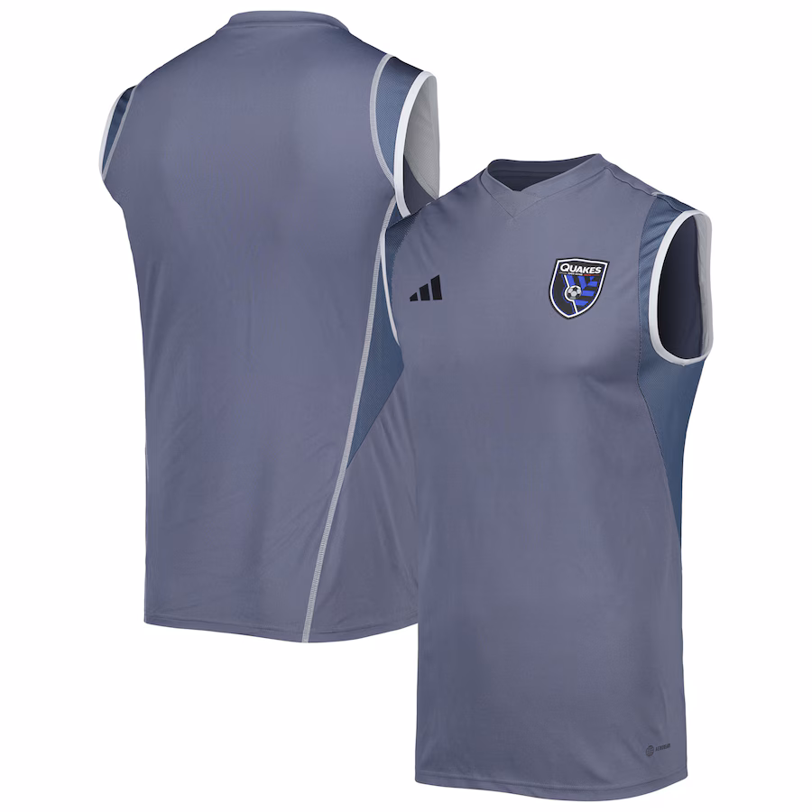 Men's San Jose Earthquakes adidas Gray 2023 On-Field Sleeveless Training Jersey - Jersey