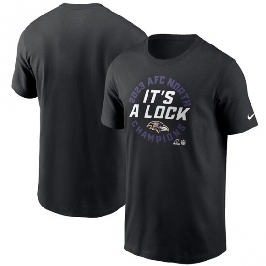 Men's Baltimore Ravens Black 2023 AFC North Division Champions Locker Room Trophy Collection T-Shirt - Jersey