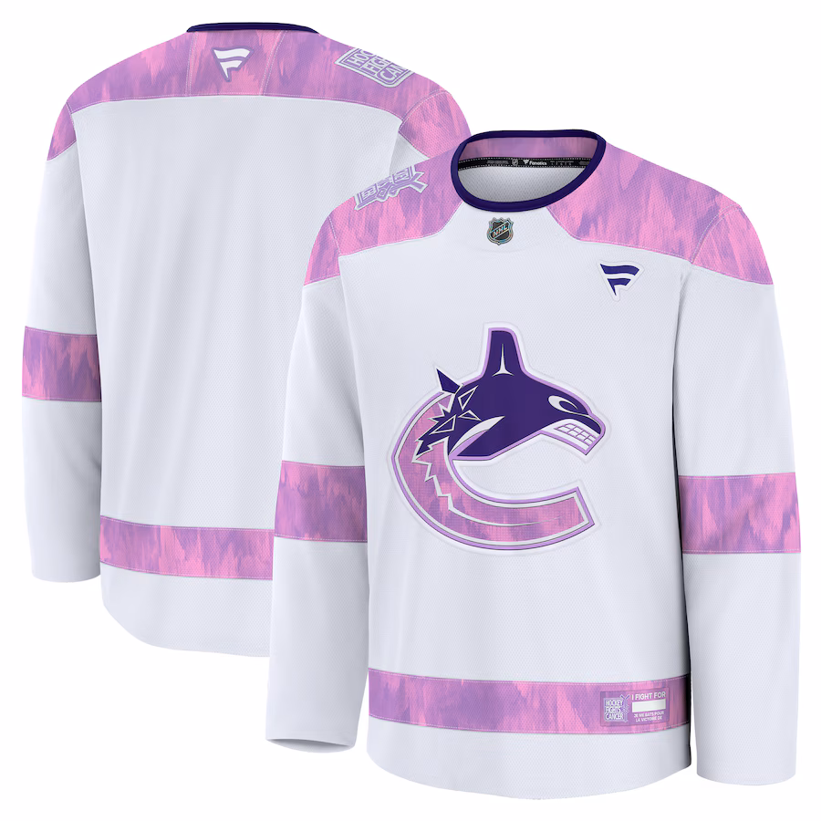 Men's Vancouver Canucks Fanatics White 2024 Hockey Fights Cancer Practice Jersey - Jersey