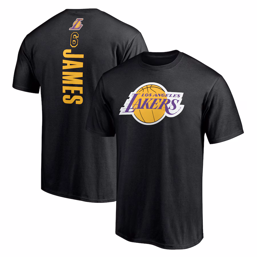 Men's Los Angeles Lakers LeBron James Black #6 Playmaker Name & Number T-Shirt - Jersey