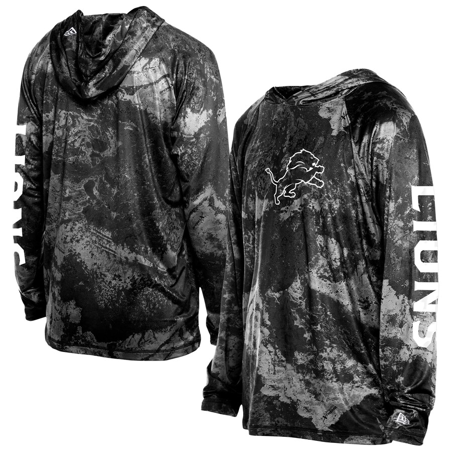 Men's Detroit Lions  New Era Black RealTree Xtreme Camo Raglan Long Sleeve Hooded Top - Jersey