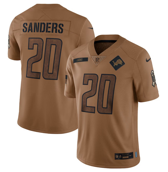 Men's Detroit Lions #20 Barry Sanders 2023 Brown Salute To Service Limited Football Stitched Jersey - Jersey