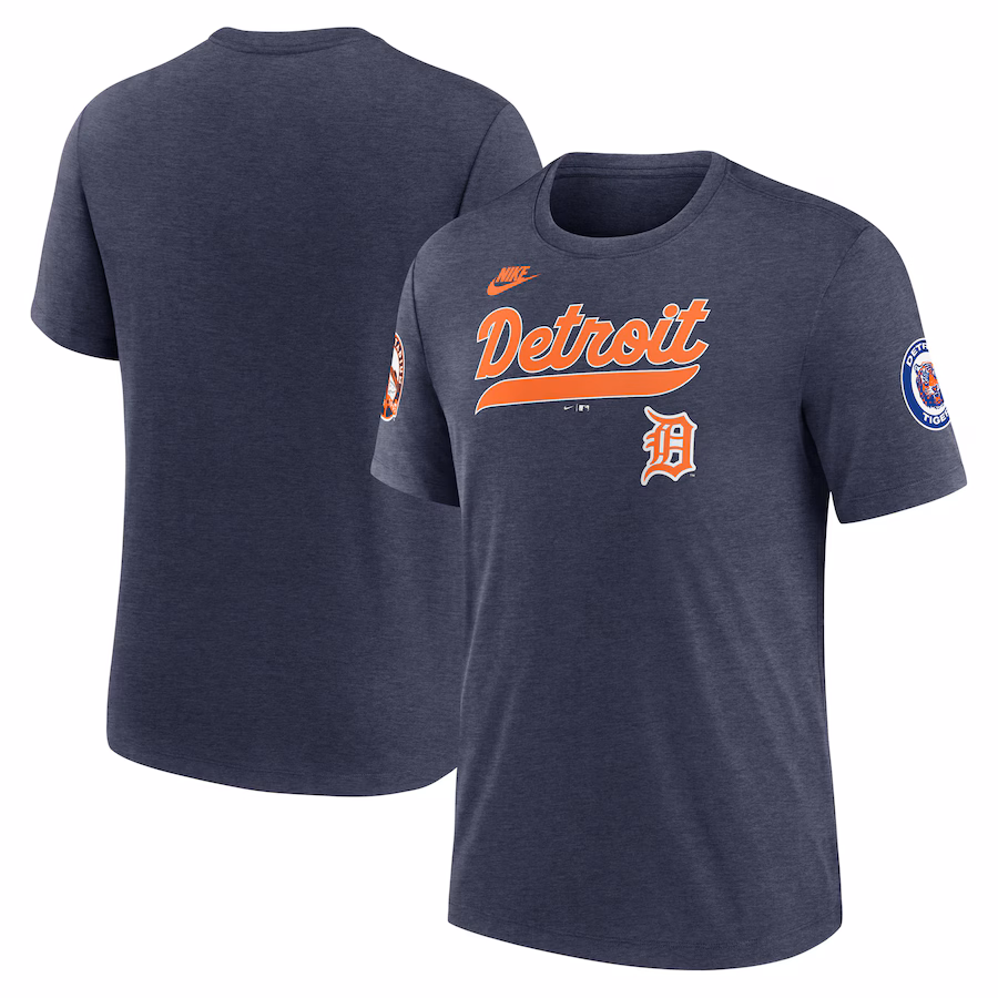 Men's Detroit Tigers Nike Heather Navy Cooperstown Collection Eras Tri-Blend T-Shirt - Jersey