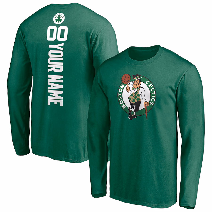Men's Boston Celtics Green Playmaker Personalized Name & Number Long Sleeve T-Shirt - Jersey