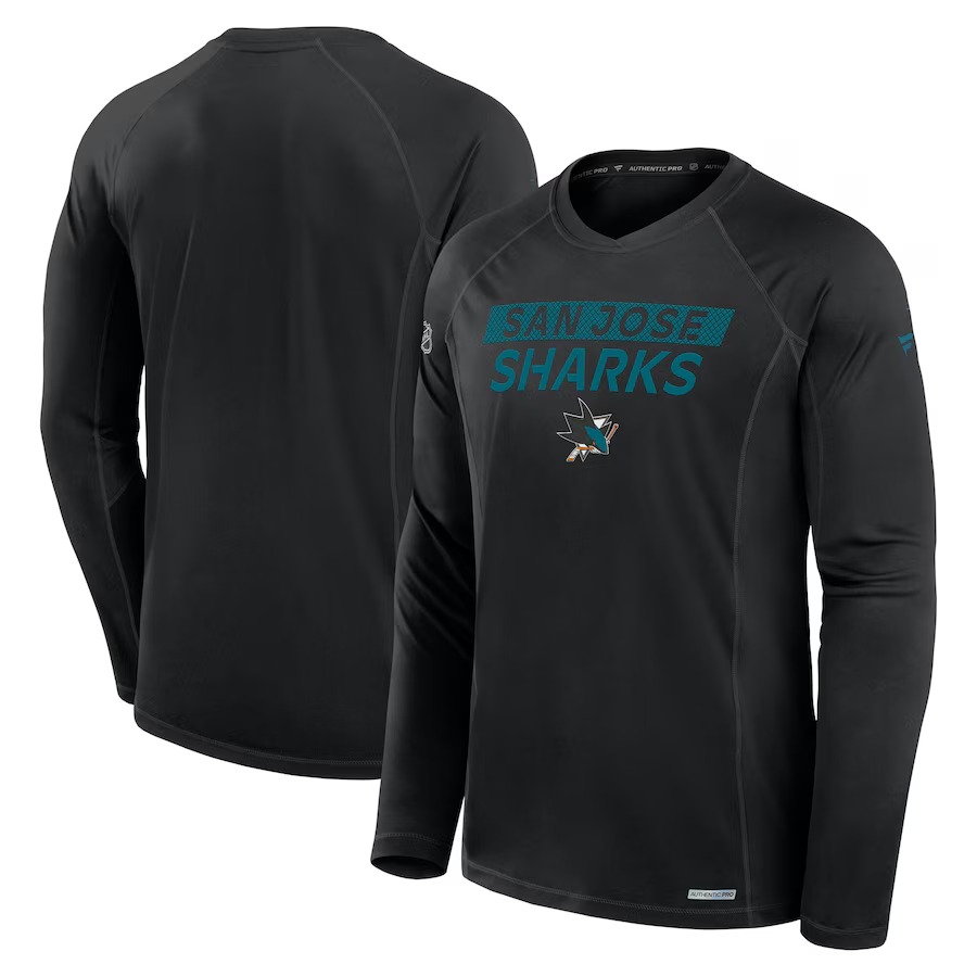 Men's San Jose Sharks Fanatics Black Authentic Pro Rink Tech Long Sleeve T-Shirt - Jersey