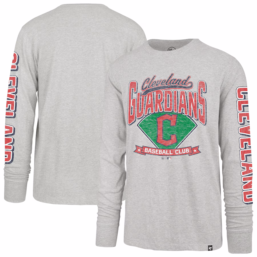 Men's Cleveland Guardians '47 Gray Fair Ball Franklin Long Sleeve T-Shirt - Jersey