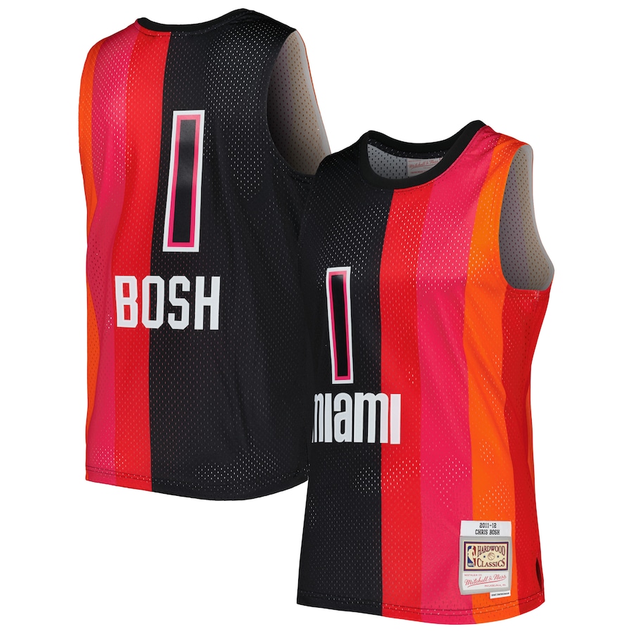 Men's Miami Heat Chris Bosh Mitchell & Ness Black/Red Hardwood Classics 2011/12 Split Swingman Jersey - Jersey