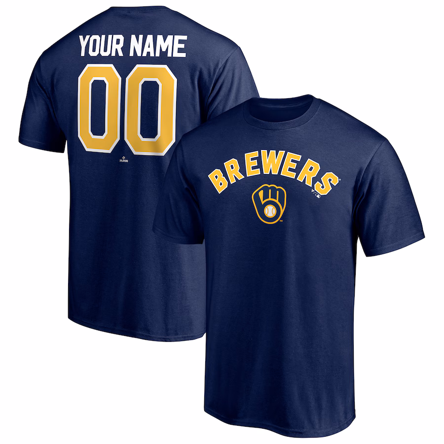 Men's Milwaukee Brewers Navy Personalized Team Winning Streak Name & Number T-Shirt - Jersey