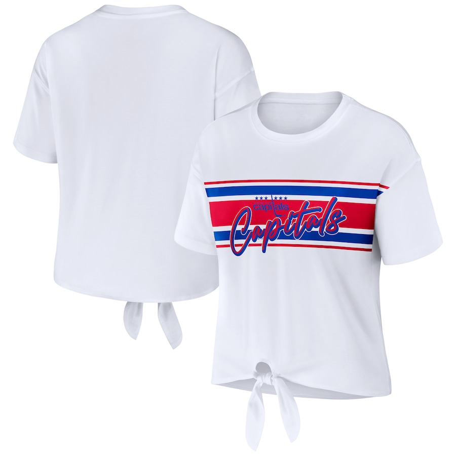 Women's Washington Capitals WEAR by Erin Andrews White Front Knot T-Shirt - Jersey