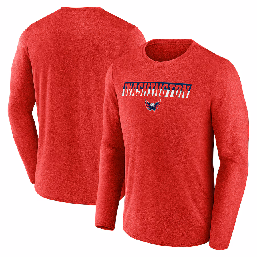 Men's Washington Capitals Fanatics Heather Red Transition Long Sleeve T-Shirt - Jersey
