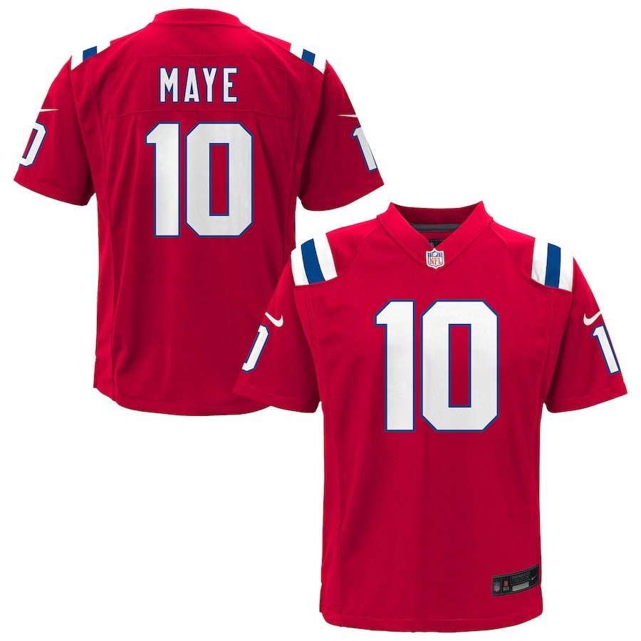Youth New England Patriots Drake Maye Nike Red Alternate Game Jersey - Jersey