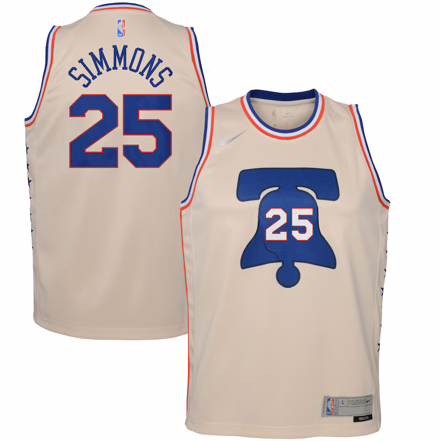 Youth Philadelphia 76ers Ben Simmons Nike Cream 2020/21 Swingman Player Jersey - Earned Edition - Jersey