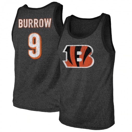Men's Cincinnati Bengals #9 Joe Burrow Majestic Threads Black Name & Number Tri-Blend Tank Top.webp - Jersey