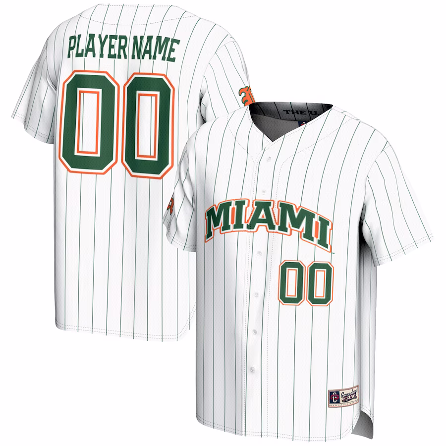 Miami Hurricanes GameDay Greats Youth NIL Pick-A-Player Lightweight Baseball Jersey - White - Jersey